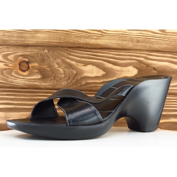 Kenneth Cole Size 9.5 M‎ Black Open Toe Wedge Leather Women - Picture 1 of 7